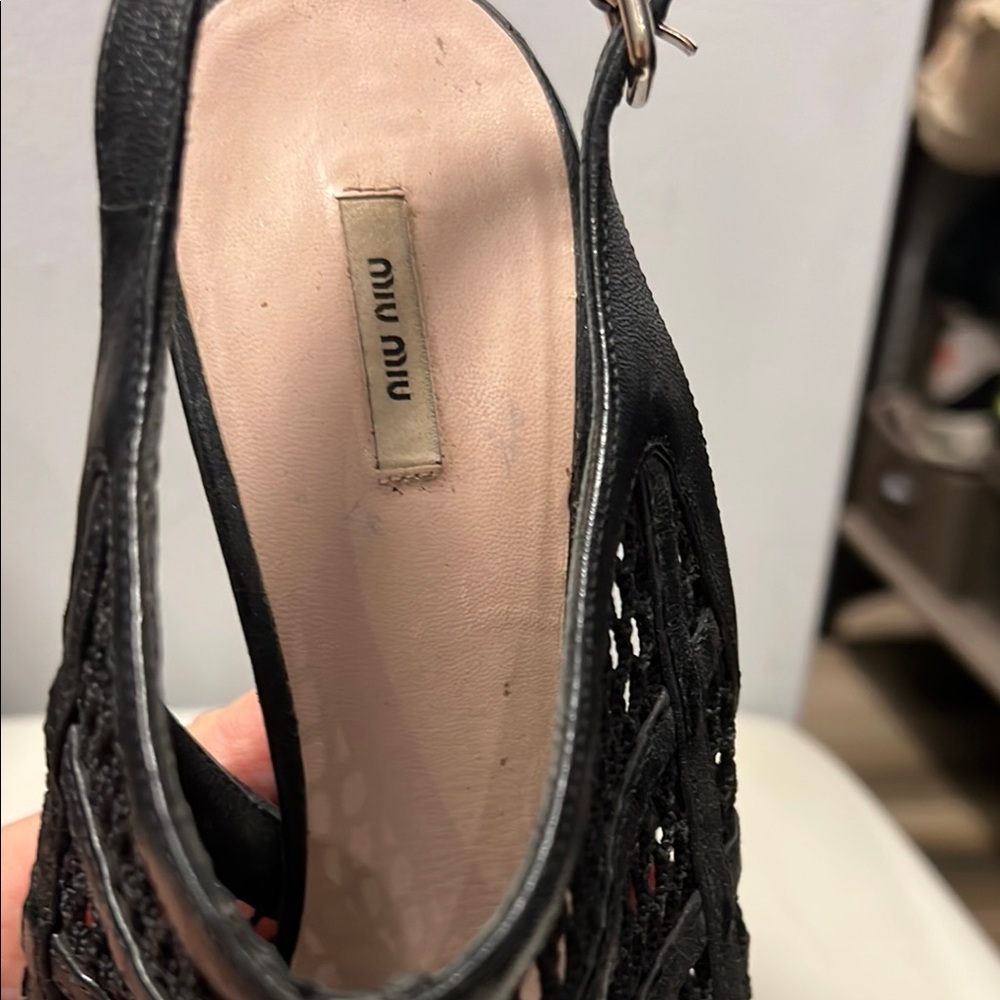 Miu Miu Black Stiletto Heels with Peep-Toe Design - Picture 2 of 6